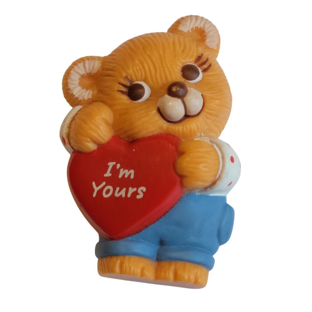 Vintage Hallmark Valentine’s Day Bear Pin “I’m Yours” Heart Red Blue 1980s Retro